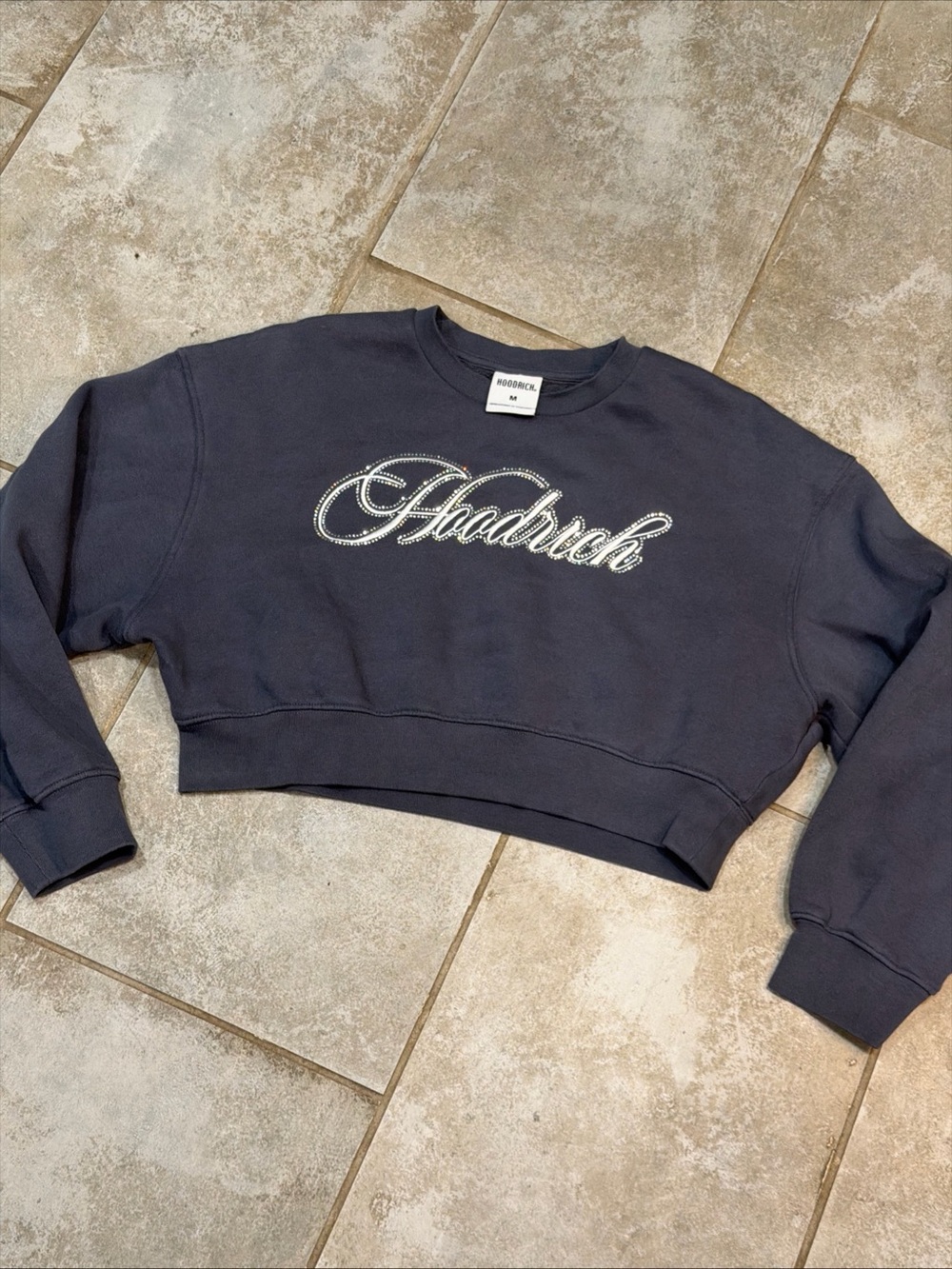 Hoodrich Gray Blue Cropped Pullover Long Sleeve Size Medium Bling